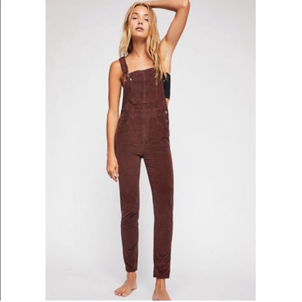 Free People Slim Ankle Brown Corduroy Overalls Sz 26